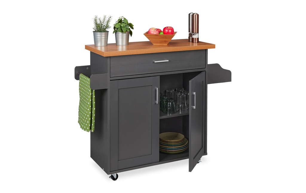 relaxdays Chariot de cuisine 114 x 90 x 39.5 cm, gris