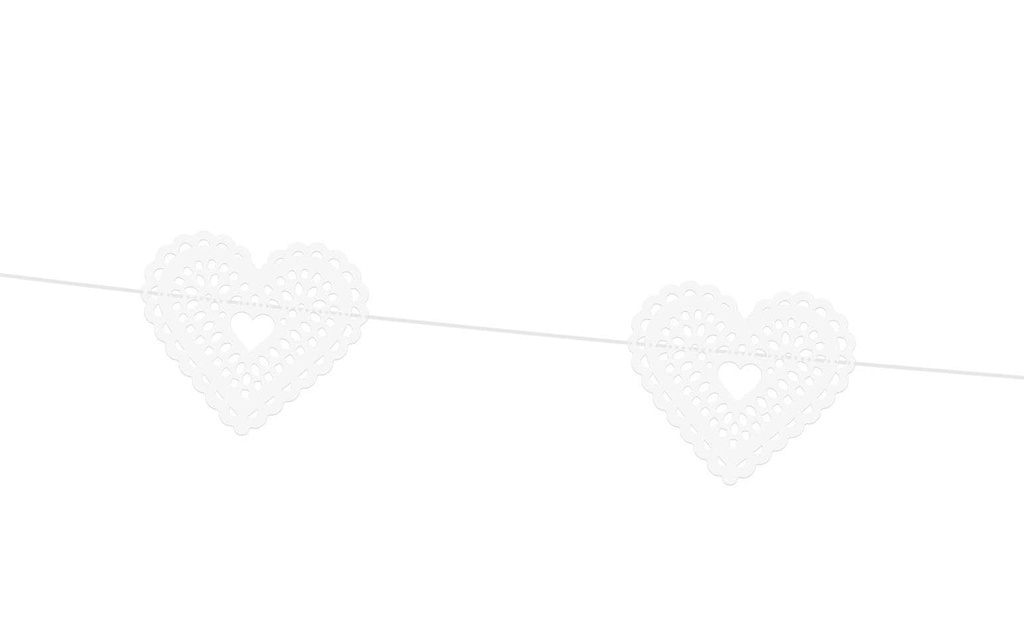 Partydeco Guirlande Cœurs 1.8 m, blanc