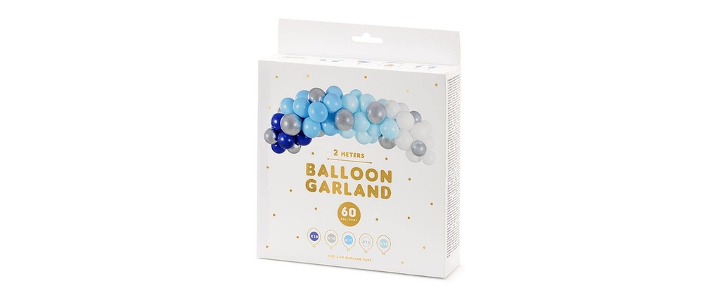 Partydeco Ballon de baudruche Guirlande bleu-argenté 2 m, 60 ballons