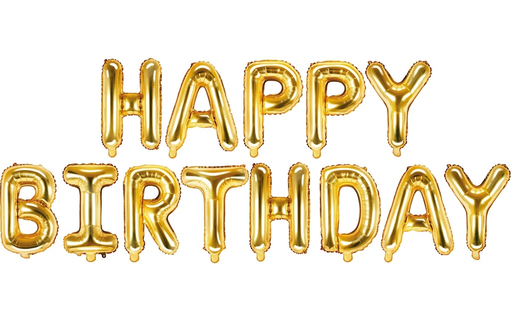 Partydeco Ballon en aluminium Happy Birthday 340 x 35 cm, Doré
