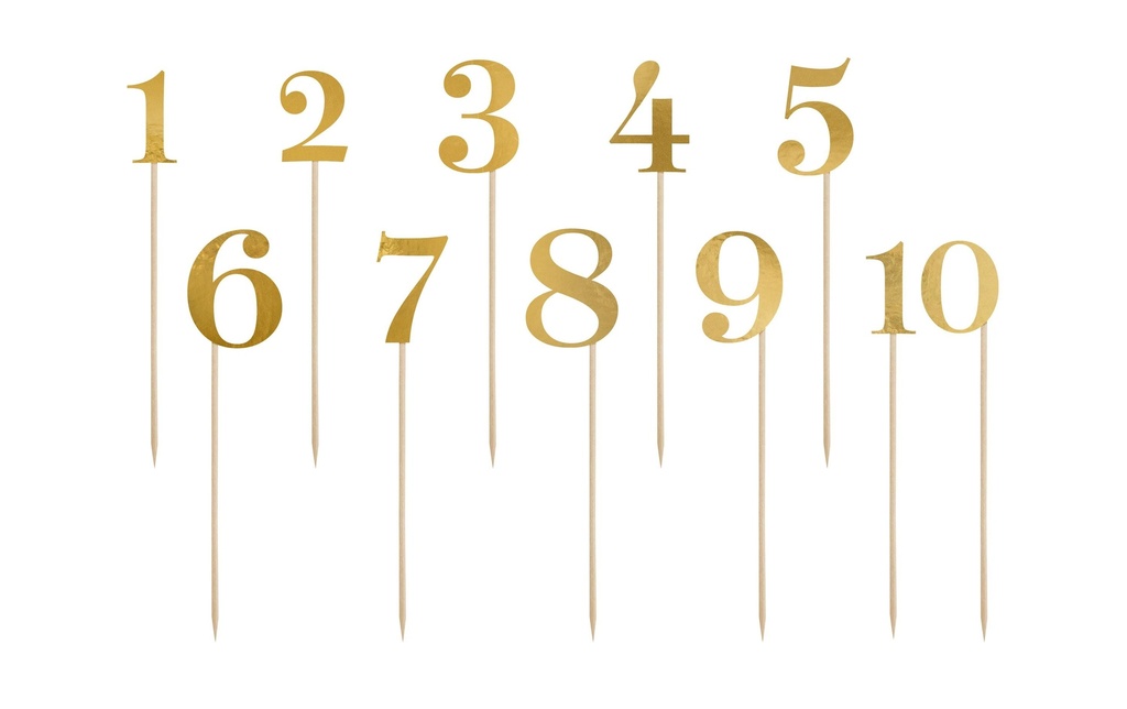 Partydeco Marque-place de table Numéros 26.5 cm, 10 pièces, papier miroir, or