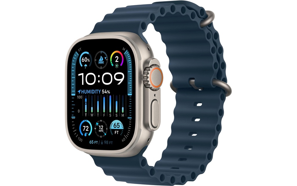 Apple Watch Ultra 2 Natural Titanium Ocean Band bleu