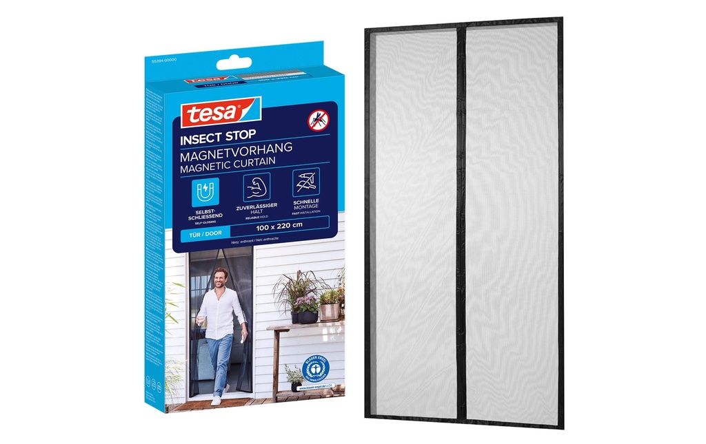 tesa Moustiquaire Rideau magnétique 1.0 x 2.2m, à fermeture automatique