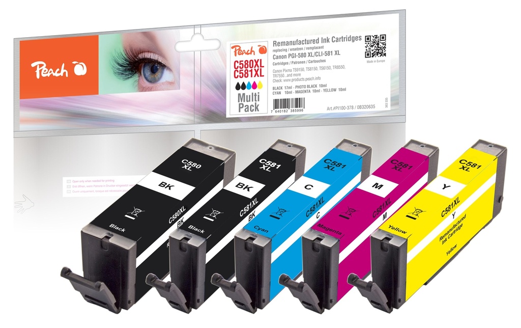 Peach Kits d’encre Canon PGI-580XL / CLI-581XL BK, PBK, C, M, Y