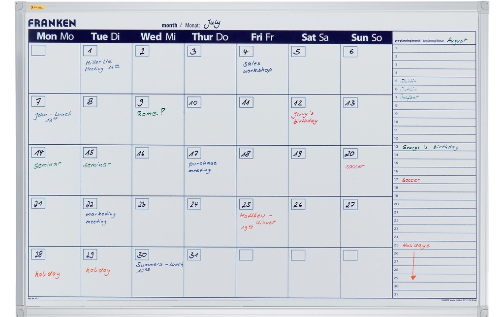 Franken Calendrier Calendrier mensuel X-tra!Line 60 cm x 90 cm, Blanc