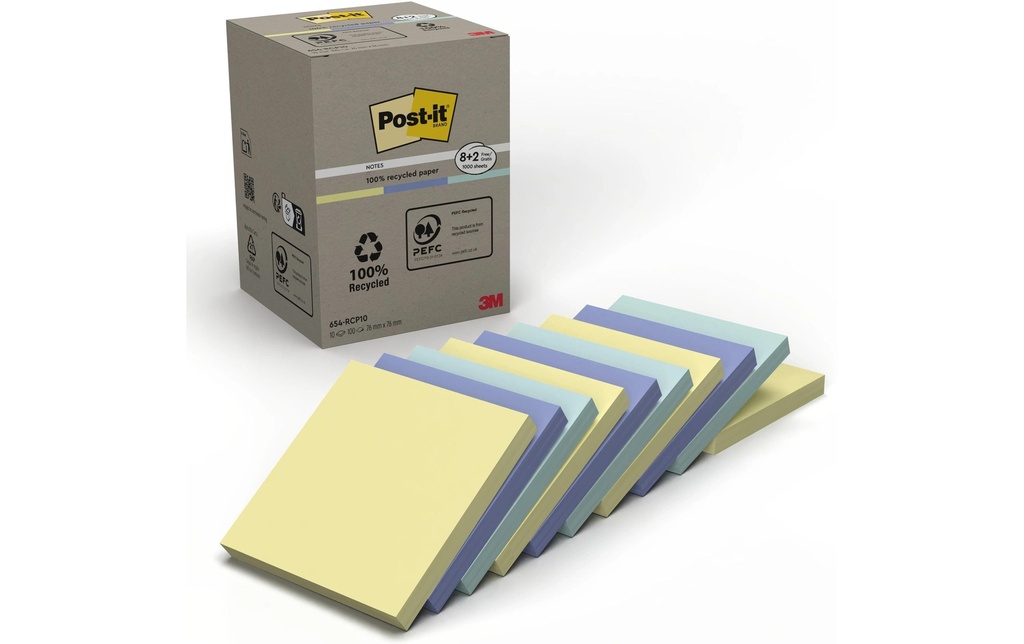 Post-it Fiche de bloc-notes Post-it Recycling Notes 7.6 cm x 7.6 cm