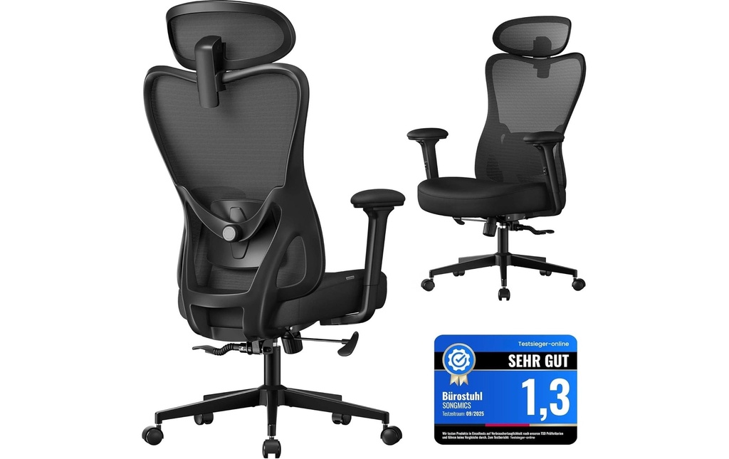 Songmics Chaise de bureau avec accoudoirs Noir