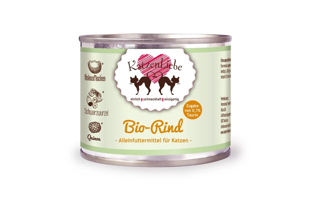 KatzenLiebe Alimentation humide Bœuf bio avec racines noires bio, 200 g