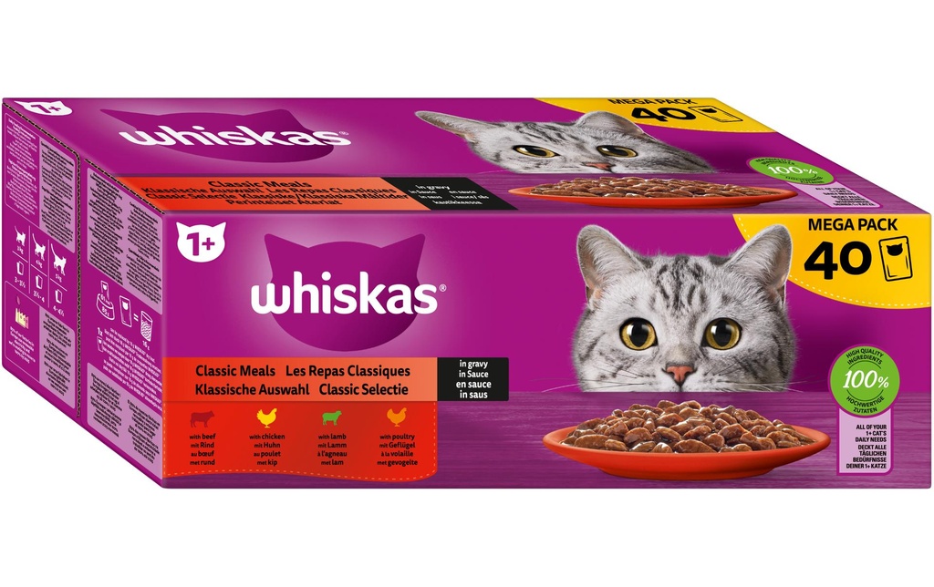 Whiskas Alimentation humide Sélection classique en sauce 1+, 40 x 85 g