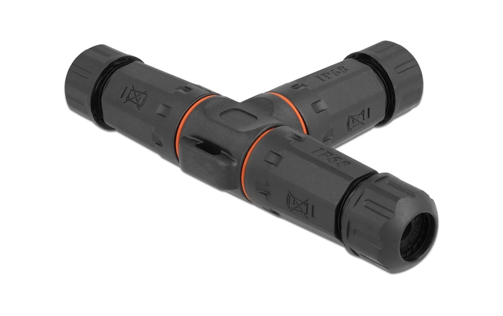 Delock Manchon de raccordement IP68, Pièce en T, 2 broches, 4.5 à 7.5 mm noir