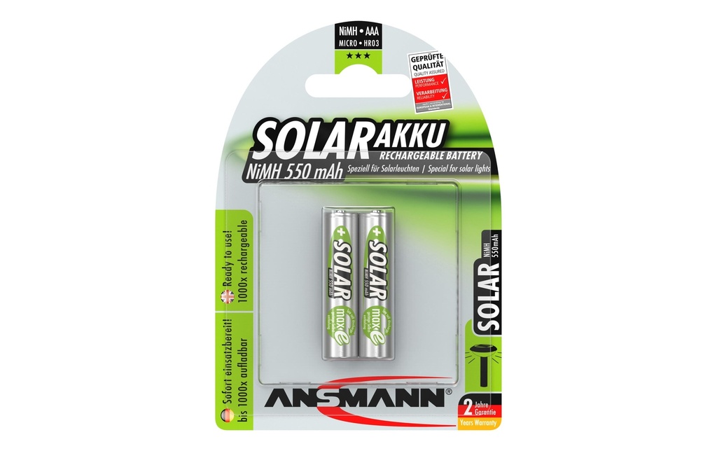 Ansmann Batterie Solar NiMH AAA pour applications solaires 550 mAh, 2 Pièce/s