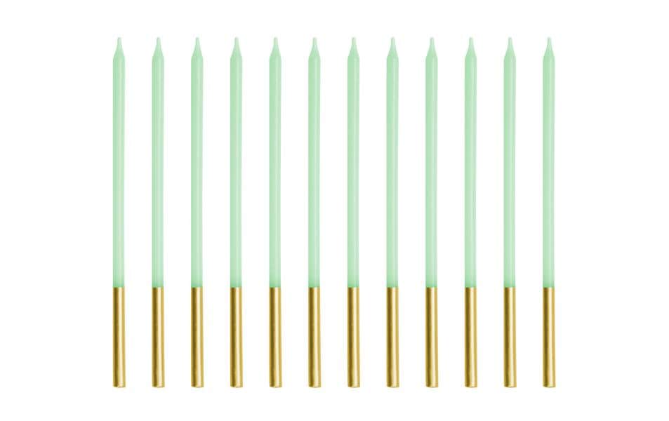 Partydeco Bougie Vert clair, 14 cm, 12 pièces