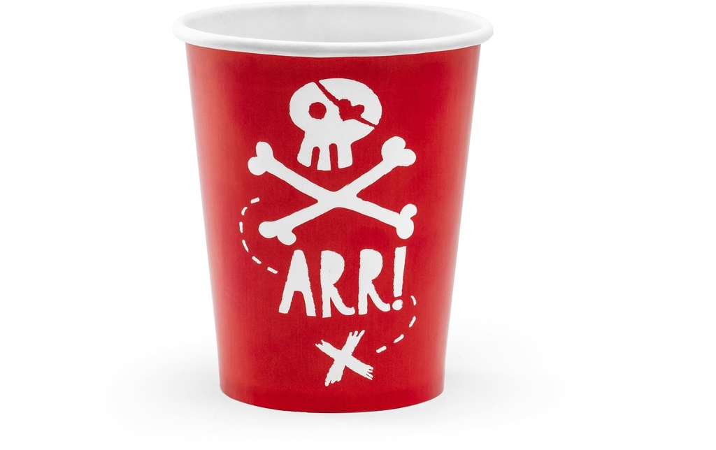 Partydeco Gobelets jetables Pirates 220 ml, 6 Pièce/s, Rouge