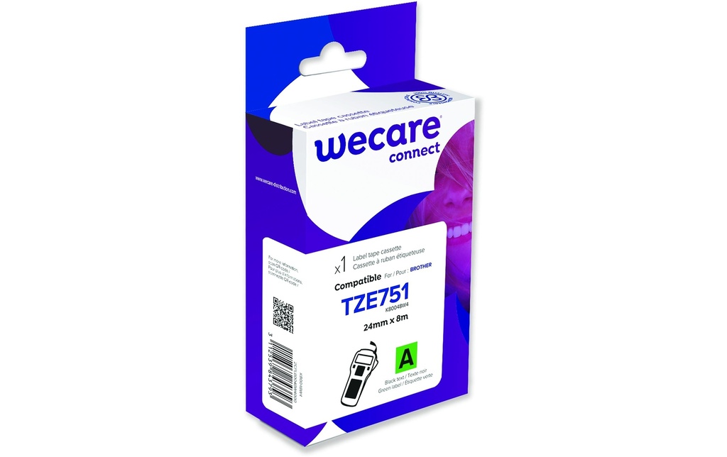 Wecare Ruban d’étiquettes TZE-751WE Noir sur Vert
