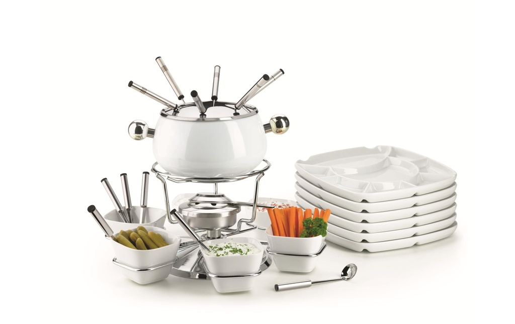 Mäser Service à fondue à la viande 28 Pièce/s, Argenté/Blanc