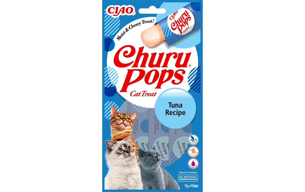CIAO Churu Collation pour chat Pops au thon, 4 x 15 g