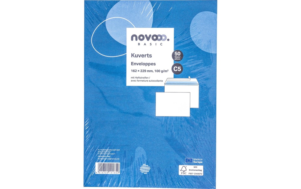 novooo. Enveloppe o/fenêtre C5 Blanc, 50 pièces