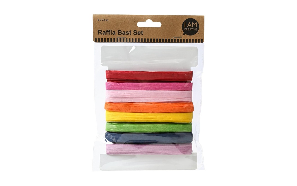 I AM CREATIVE Raffia Bast 2500 cm Multicolore, 8 pièces