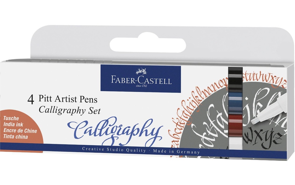 Faber-Castell Crayon à encre de Chine Pitt Artist Pen Calligraphy Classic Étui de 4