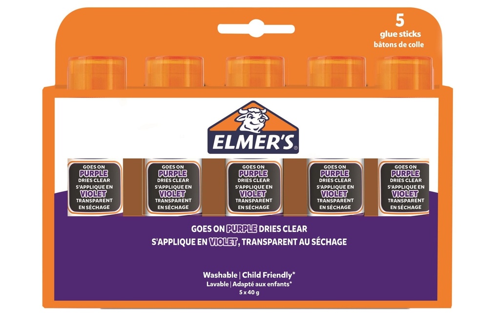 Elmers Lot de bâtons de colle Disappearing 40 g à 5 pièces, Violet
