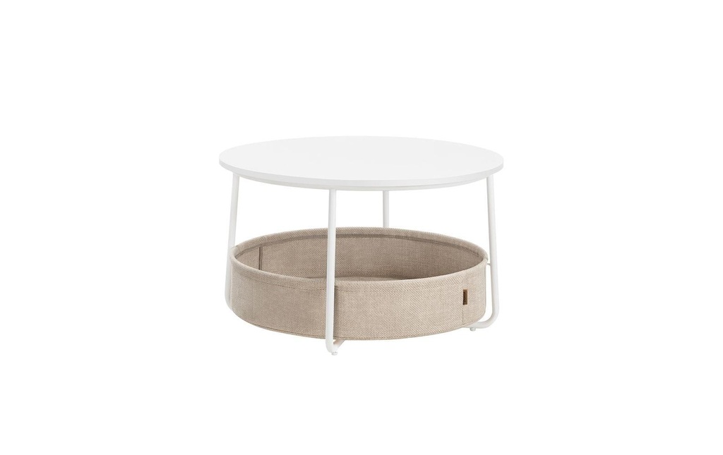 VASAGLE Table basse ronde Moderne 75/85 x 45 cm/83 cm, Blanc/Beige