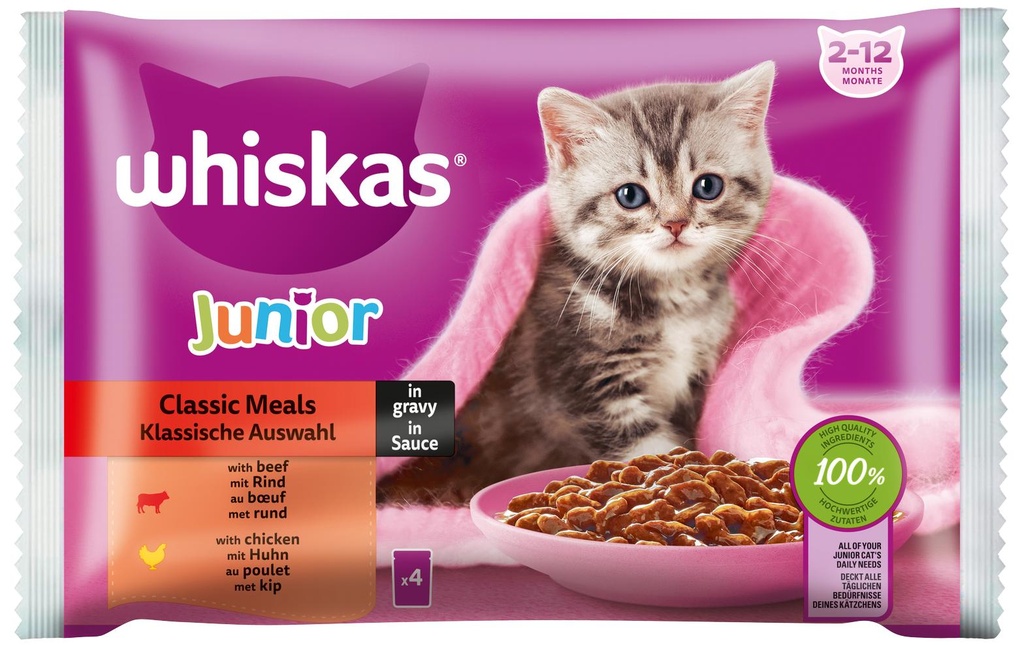 Whiskas Alimentation humide Sélection classique en sauce Junior, 4 x 85g