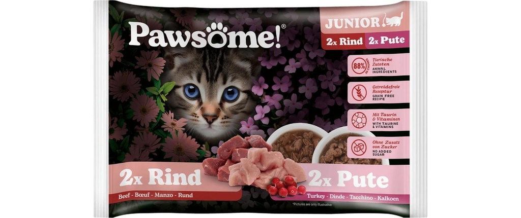 Pawsome Cat Superfood Junior bœuf & dinde 4 x 85 g
