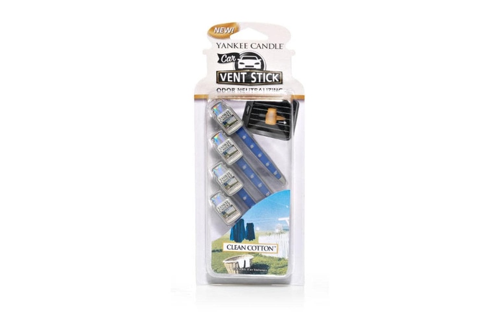 Yankee Candle Désodorisant pour voiture Vent Stick 4 pièces, Coton propre