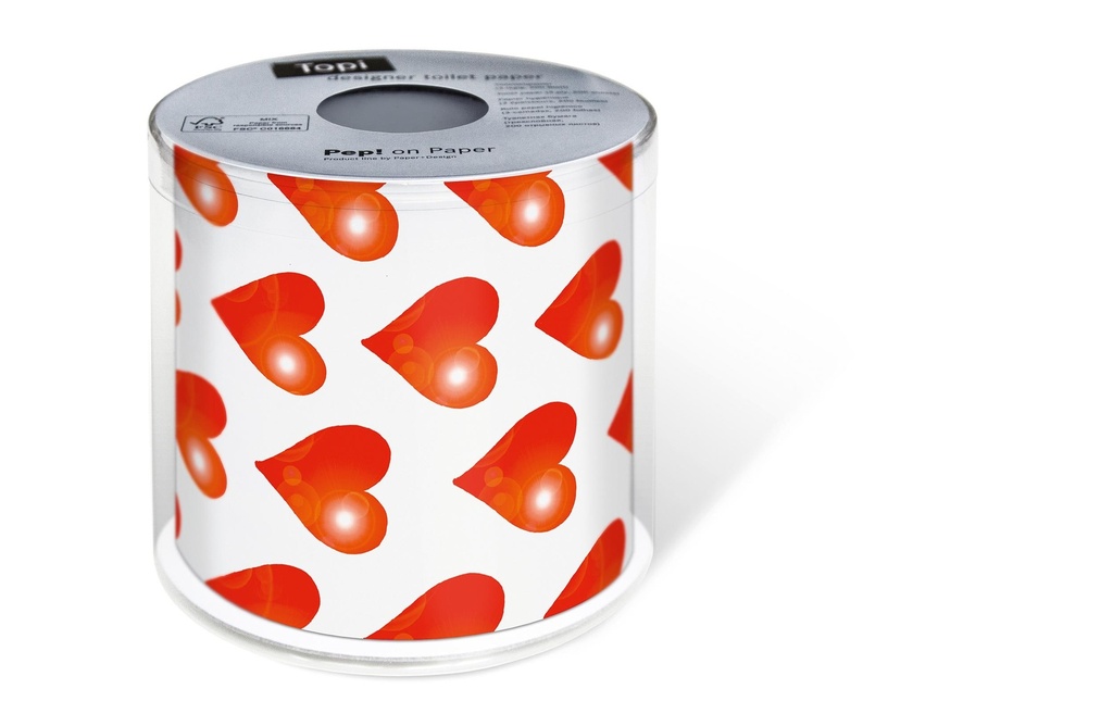 Paper + Design Papier toilette Hearts  rouleaux à 3 couches, Rouge/ Blanc