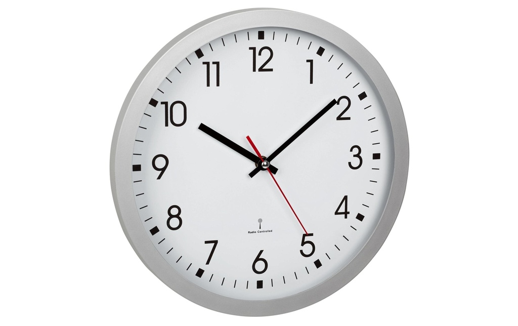 TFA Dostmann Horloge murale radio Analogique, Ø 30 cm, Argent