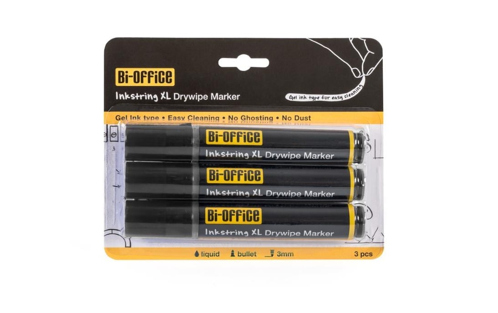 Bi-Office Marqueur pour tableau blanc Inkstring Noir, 3 pièces