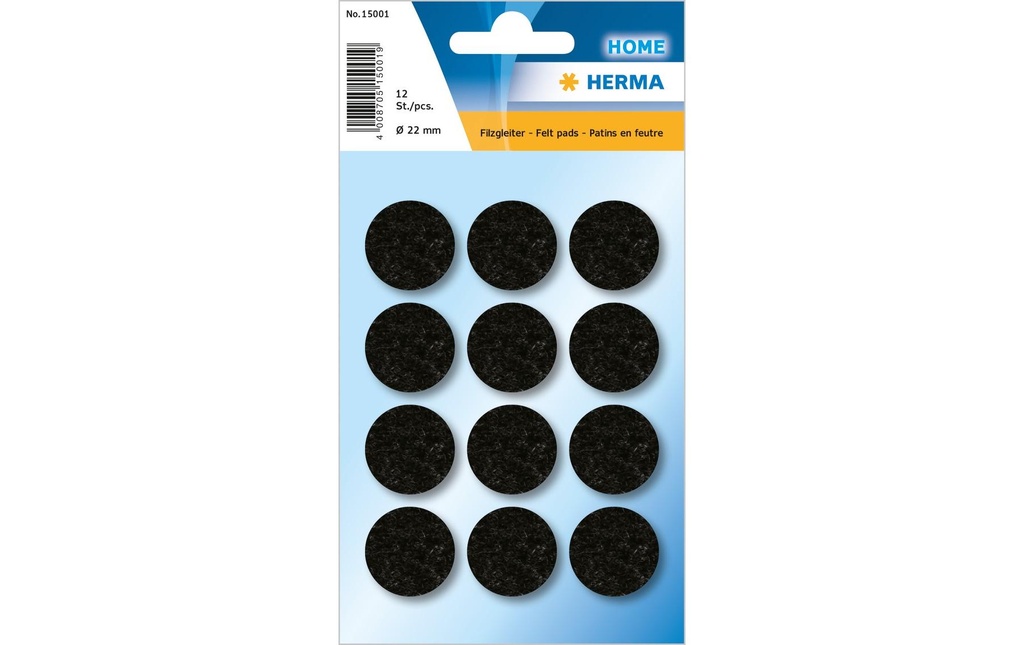 Herma Stickers Patins en feutre Ø 22 mm, noir, 12 pièces