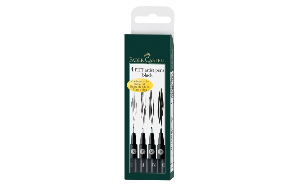 Faber-Castell Crayon à encre de Chine Pitt Artist Pen Noir, étui de 4