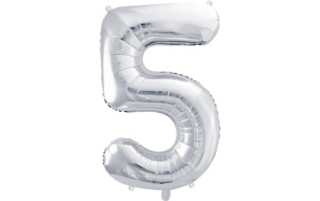 Partydeco Ballon en aluminium Chiffre 5 grand 86 cm, argent, 1 pièce