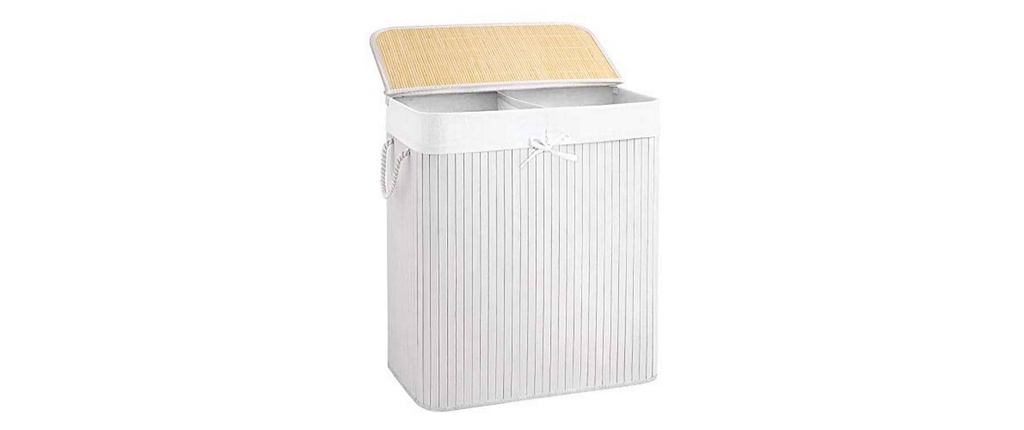 Songmics Corbeille à linge avec couvercle 100 l, Blanc