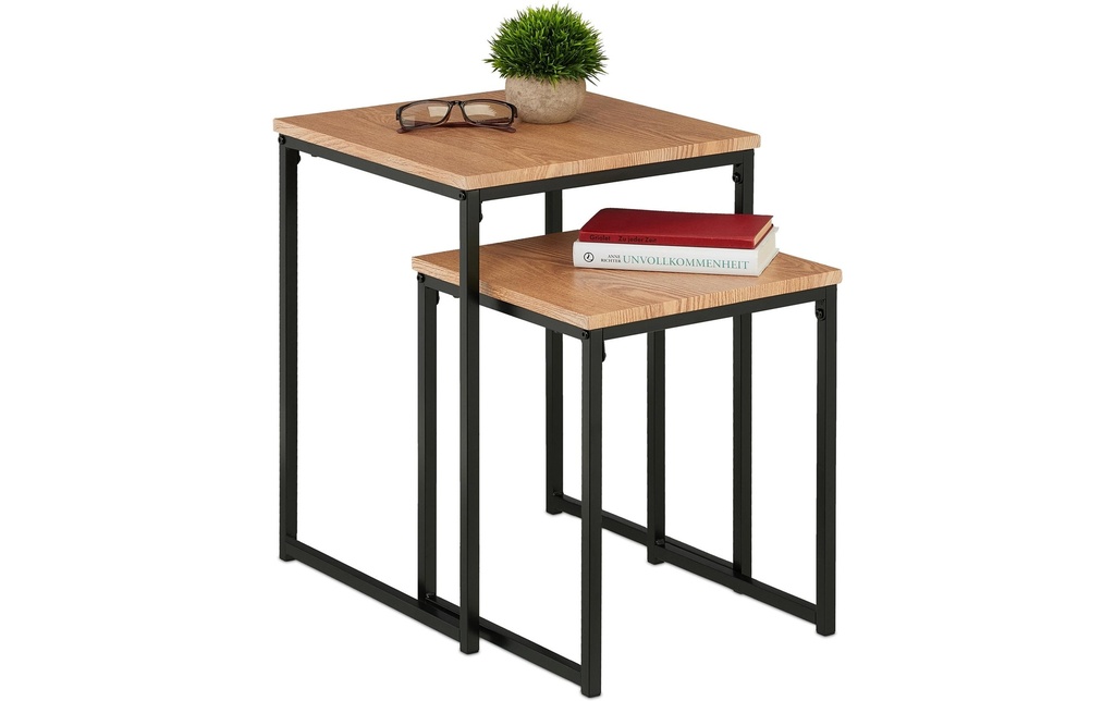 relaxdays Table basse Lot de 2 Noir/Brun clair