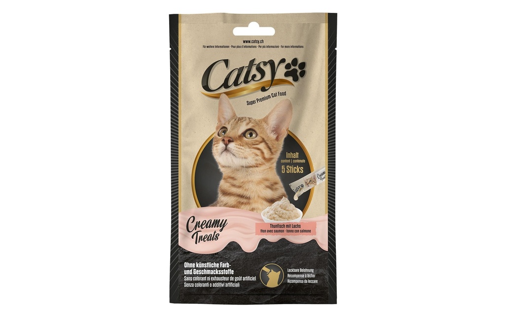Catsy Collation pour chat Creamy Snack Tuna & Salmon, 5 x 14 g
