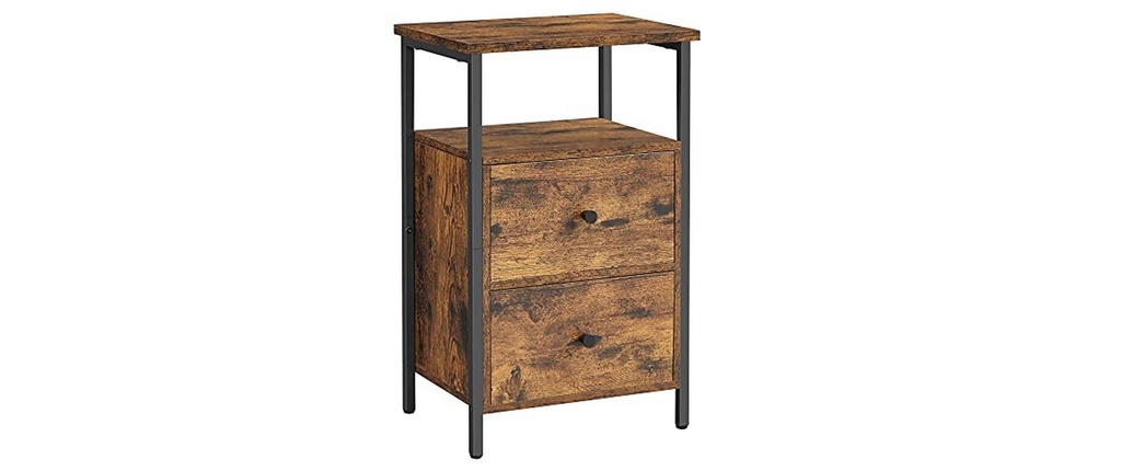VASAGLE Table de nuit avec 2 tiroirs 38 x 28 x 60 cm, Noir/Brun