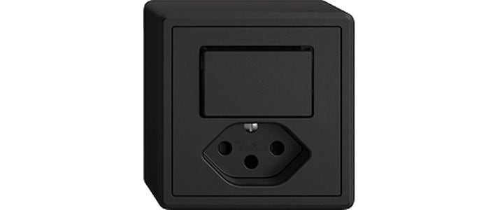 Feller EDIZIOliv Petite prise mixte AP 1xT13-1xS3 Noir