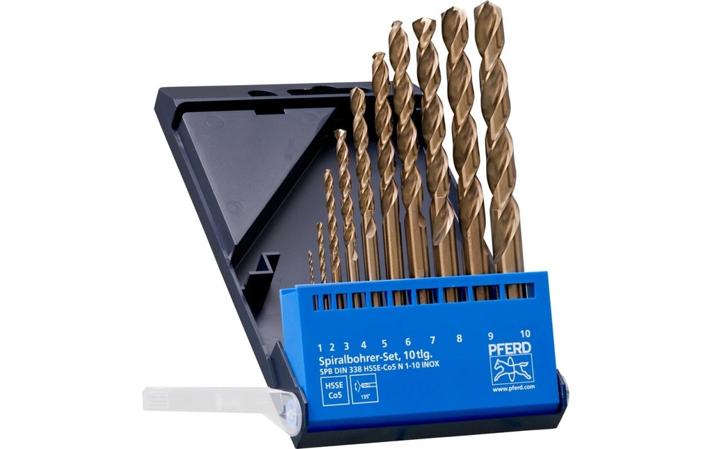 Pferd Jeu de forets hélicoïdaux HSSE 10 pcs. INOX N DIN 338