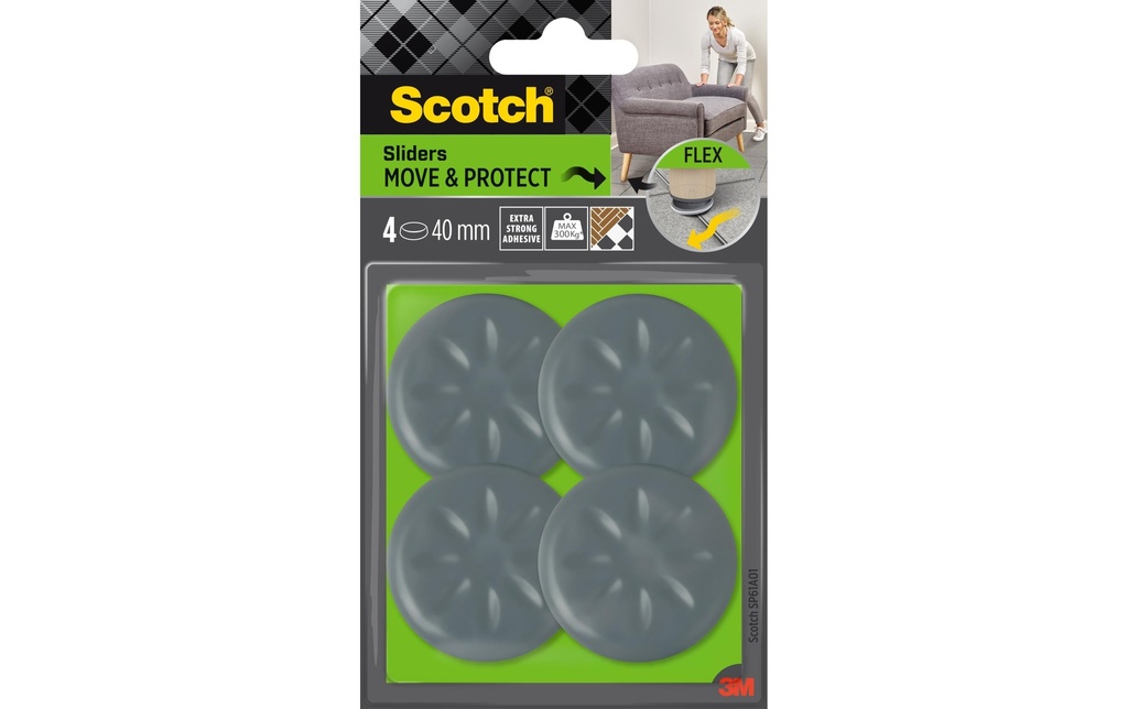 Scotch Patins de meubles Flexibal, Ø 40 mm, Gris, pack de 4