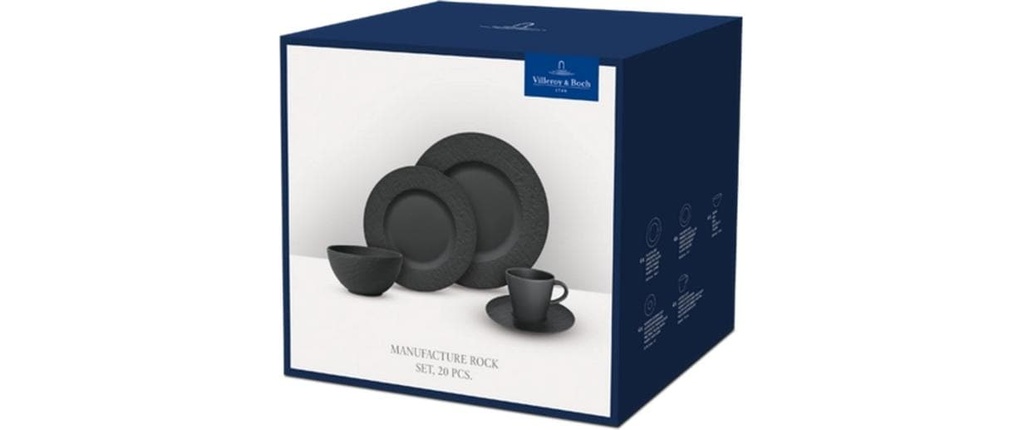 Villeroy & Boch Set de vaisselle Manufacture Rock 20 pièces, Noir