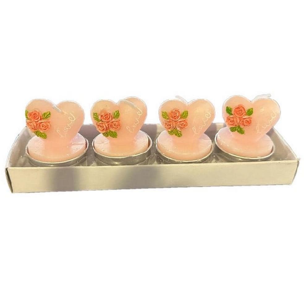 Dameco Bougie chauffe-plat en forme de cœur Set de 4 pièces, Blanc/Rose