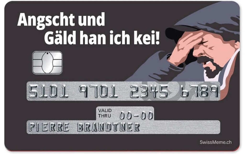 Swissmeme Autocollants pour cartes de crédit Angscht und Gäld, 8.4 x 5.3 cm