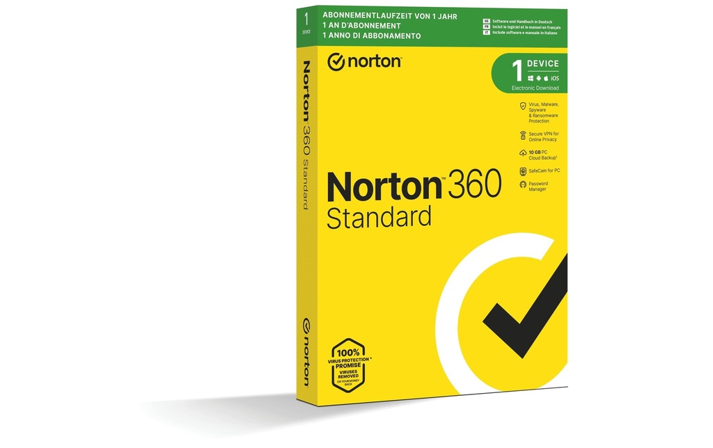 Norton Norton 360 Standard Boîte, 1 appareil, 1 an, 10 GB de stockage en nuage