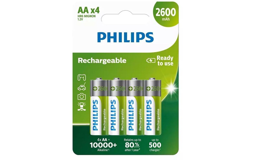 Philips Batterie Rechargeable NiMH AA 2600 mAh, 4 Pièce/s