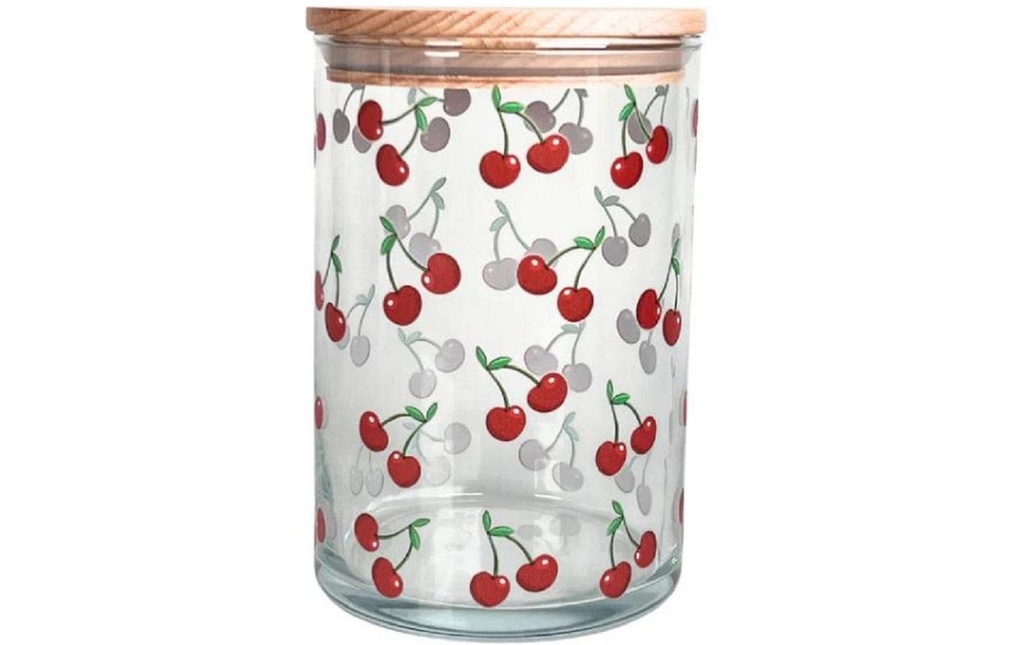 Wunderle Bocal à provisions Cerises 880 ml, avec couvercle en bois