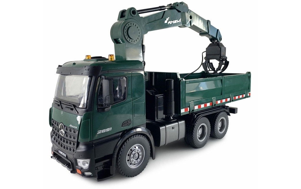 Amewi Camion Mercedes Benz Arocs camion à benne basculante avec grue 1:18, RTR