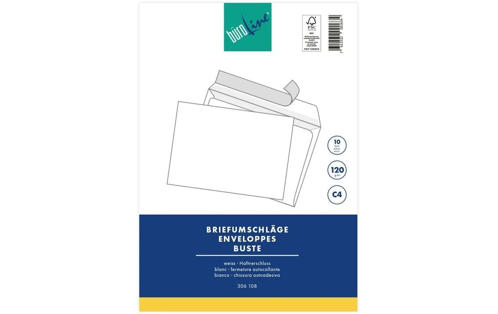 Büroline Enveloppe Blister C4 Blanc, 10 pièces