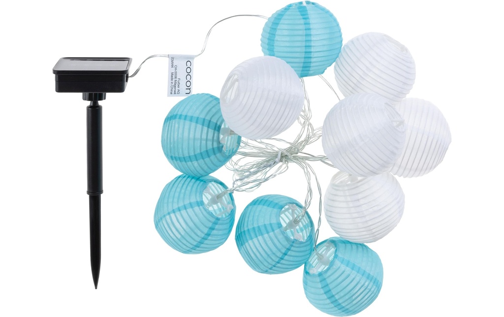 COCON Guirlande lumineuse LED solaire, Bleu/Blanc, 3.7 m